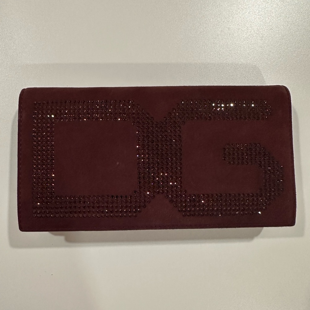 Vintage Dolce & Gabbana Bordeaux / Burgundy suede and crystals clutch bag